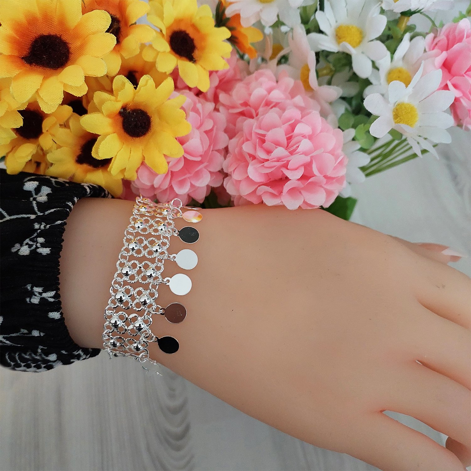 Gümüş Kişniş Pullu Bileklik