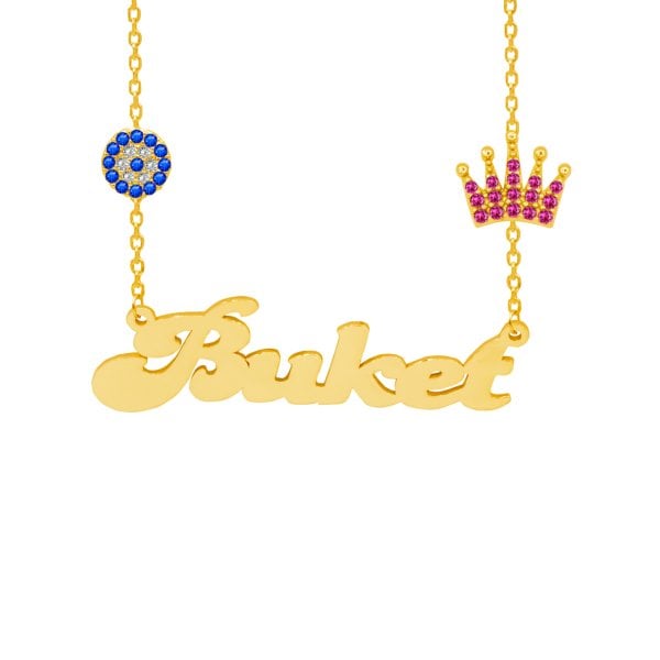 Gümüş Renkli Taç Nazar Boncuklu İsimli Kolye