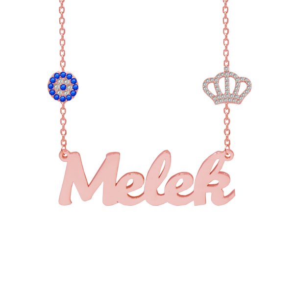 Gümüş Beyaz Taş Taçlı Nazarlıklı İsimli Kolye