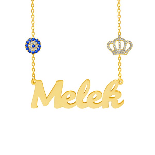 Gümüş Beyaz Taş Taçlı Nazarlıklı İsimli Kolye