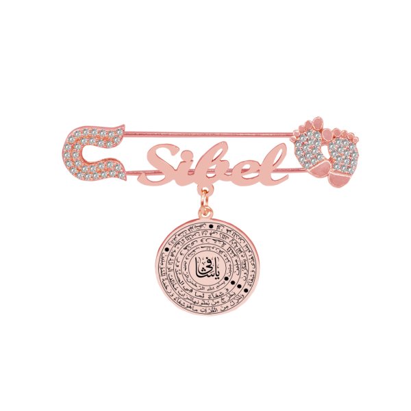 Gümüş Ya Şafi Yazılı İsimli Bebek Yaka İğnesi