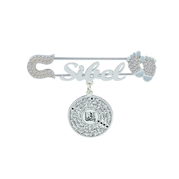 Gümüş Ya Şafi Yazılı İsimli Bebek Yaka İğnesi