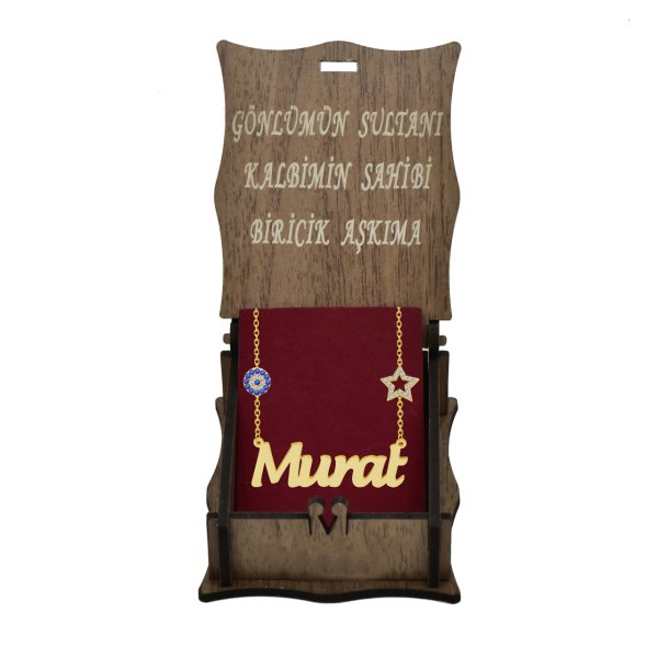 Gümüş Yıldızlı Nazar Boncuklu İsimli Kolye