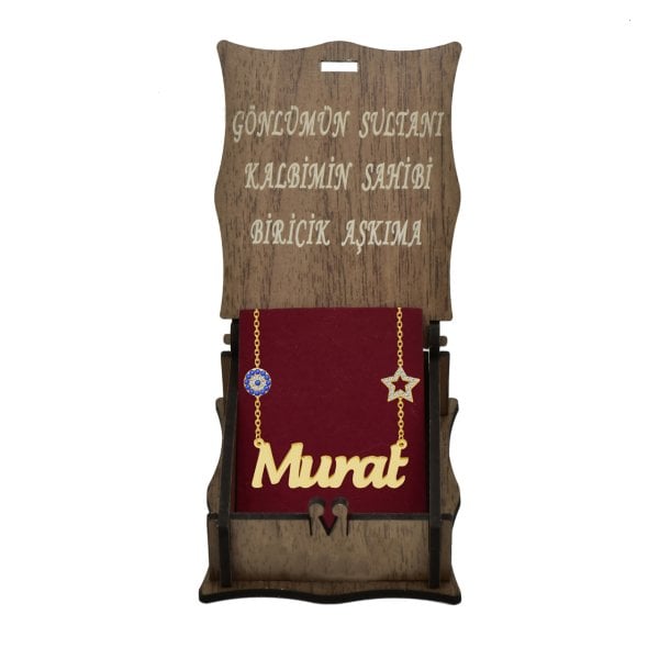 Gümüş Yıldızlı Nazar Boncuklu İsimli Kolye