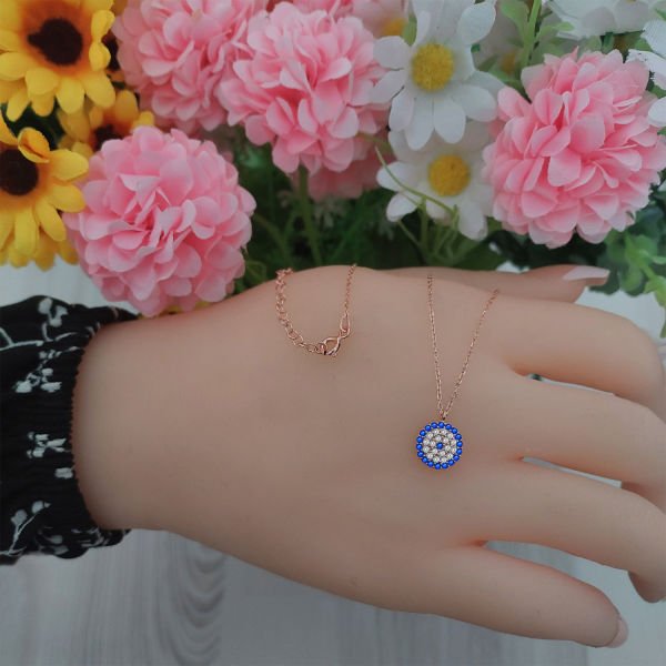 Gümüş Nazar Boncuklu Kolye