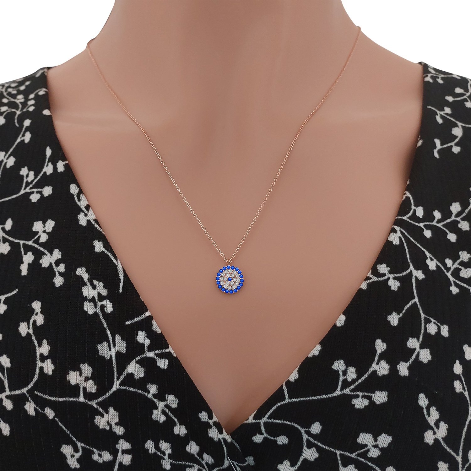 Gümüş Nazar Boncuklu Kolye