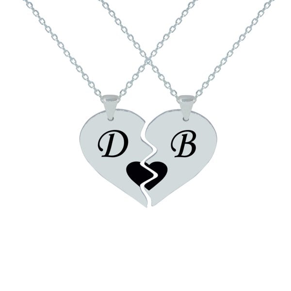 Gümüş Özel Tasarım Kalbimin Yarısı Harfli Kolye