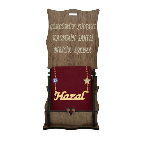 Gümüş Beyaz Taş Yıldızlı Nazarlı İsimli Kolye