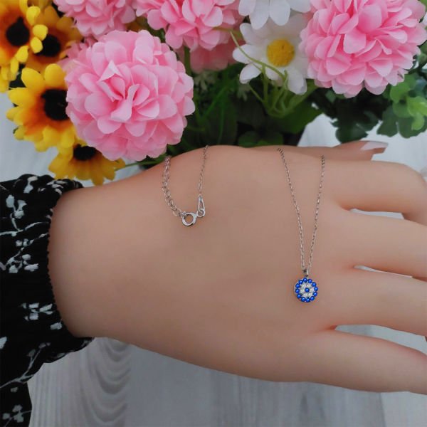 Gümüş Nazar Boncuklu Bayan Kolye