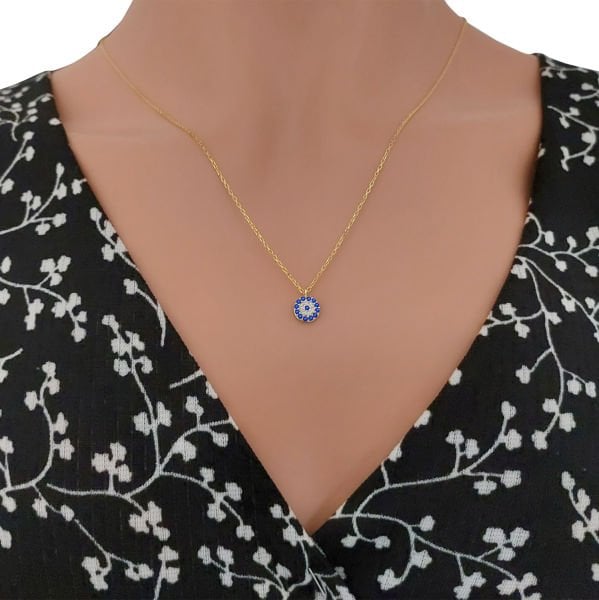 Gümüş Nazar Boncuklu Bayan Kolye