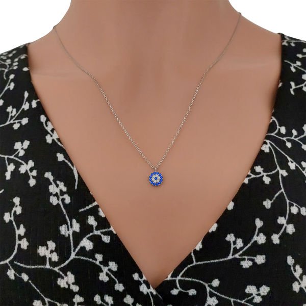 Gümüş Nazar Boncuklu Bayan Kolye