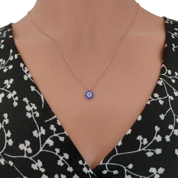 Gümüş Nazar Boncuklu Bayan Kolye