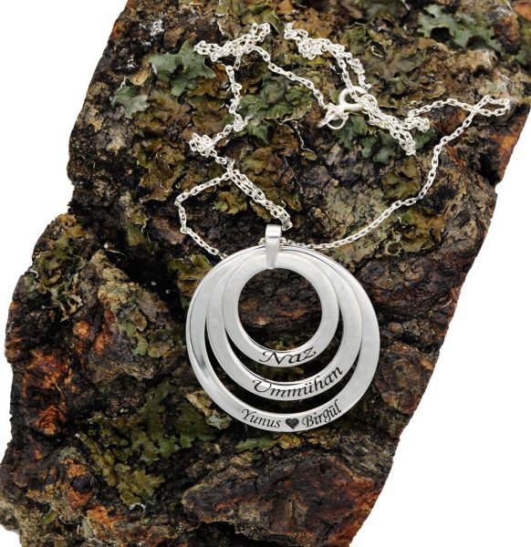 Gümüş Özel Tasarım 3 Halkalı İsimli Kolye