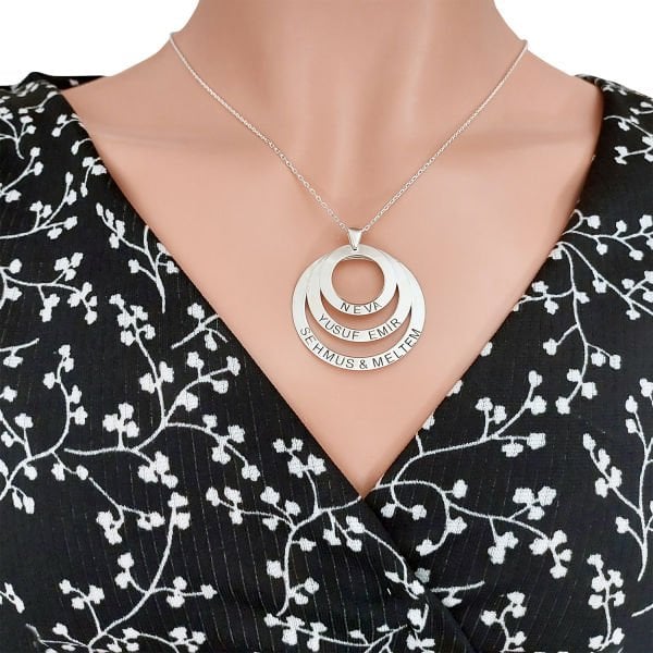 Gümüş Özel Tasarım 3 Halkalı İsimli Kolye