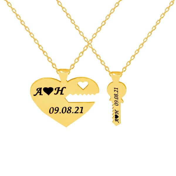 Gümüş Kalpli Anahtar İsimli Kolye