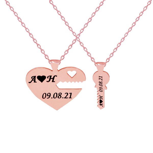 Gümüş Kalpli Anahtar İsimli Kolye