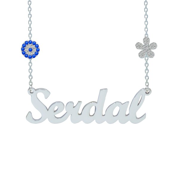 Gümüş Taşlı Papatya Nazarlıklı İsimli Kolye