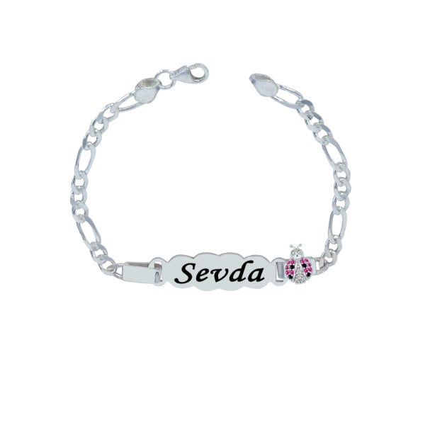 Gümüş Uğur Böcekli Çocuk İsimli Bileklik