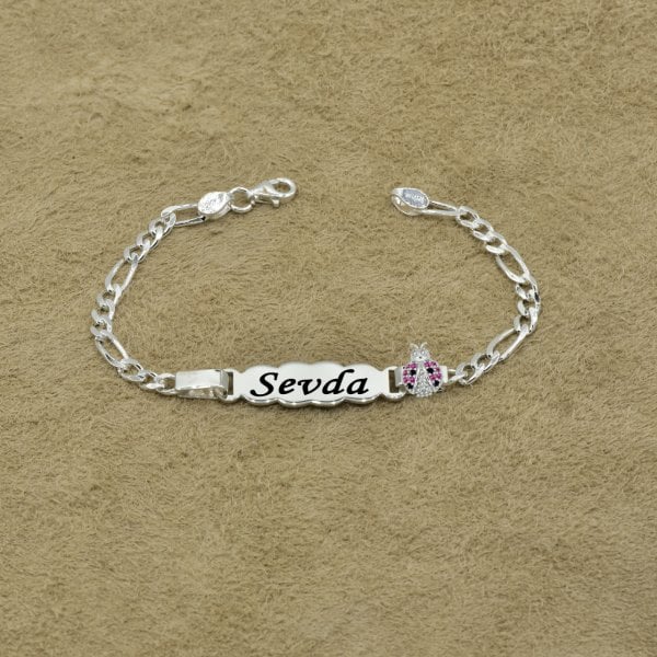 Gümüş Uğur Böcekli Çocuk İsimli Bileklik