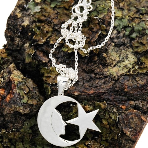 Gümüş Özel Tasarım Ayyıldızlı Atatürk Kolye