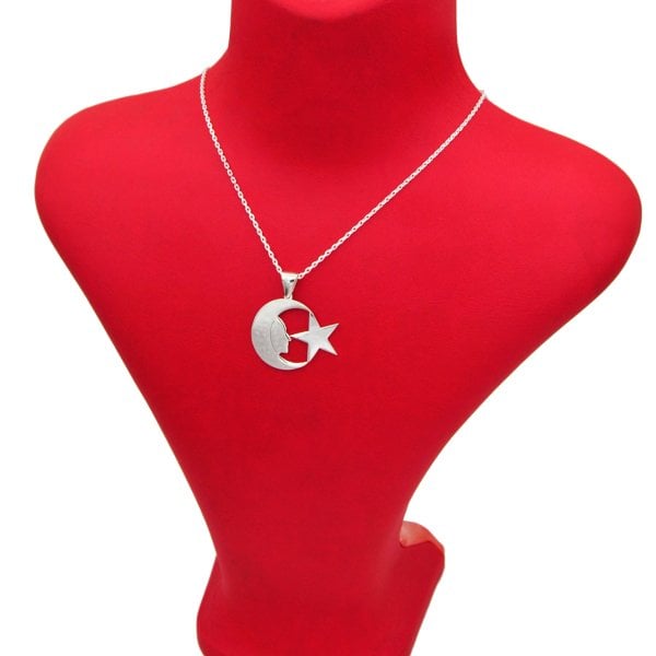 Gümüş Özel Tasarım Ayyıldızlı Atatürk Kolye