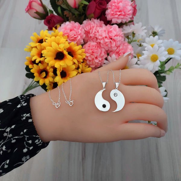 Gümüş Özel Tasarım Çiftli Denge Kolyesi