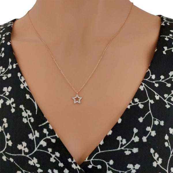 Gümüş Taşlı Yıldız Kolye