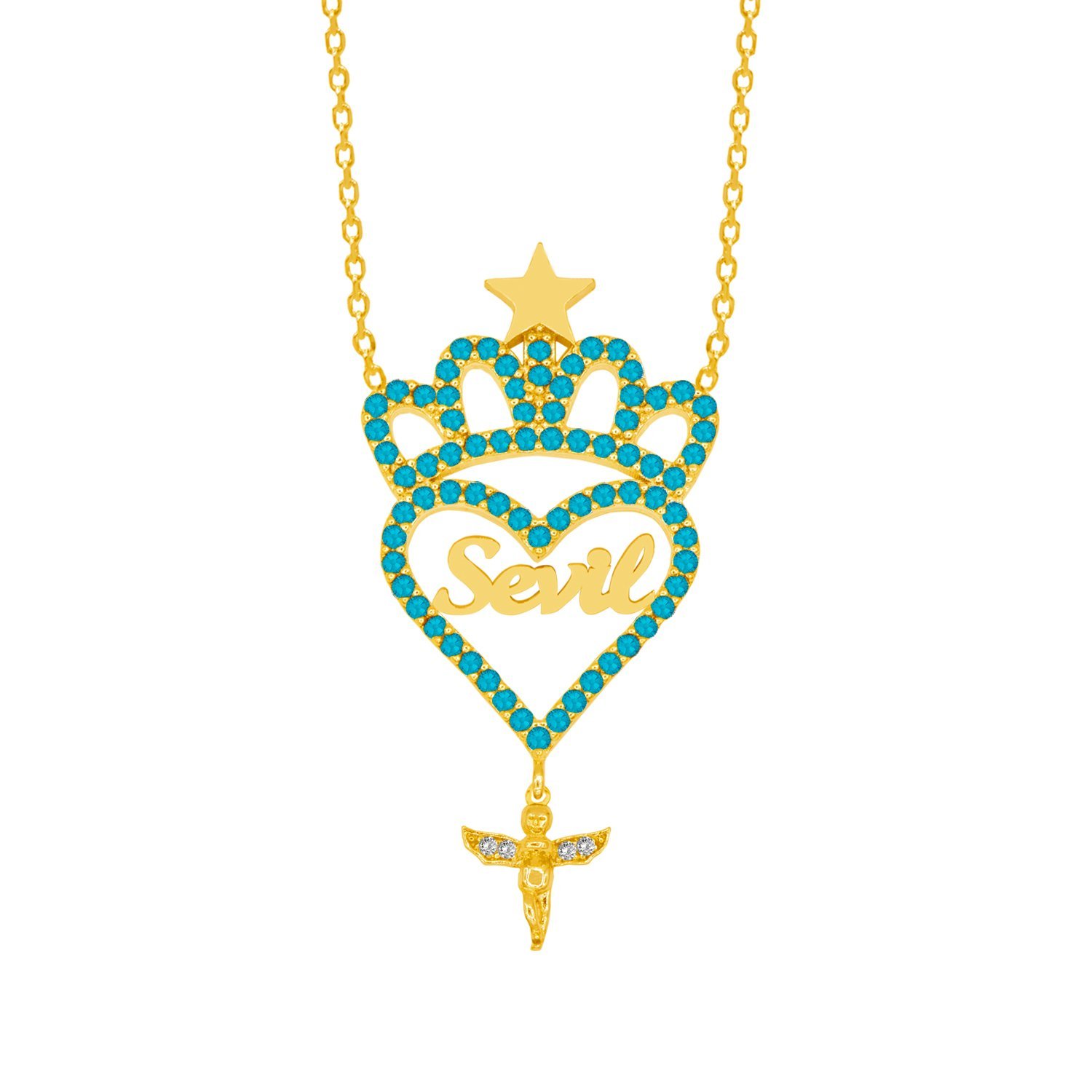 Gümüş Taşlı Kalp Özel Tasarım Harfli Kolye