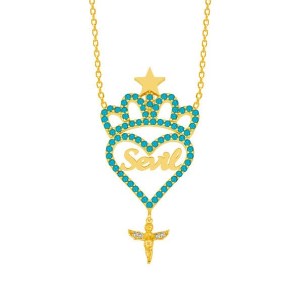 Gümüş Taşlı Kalp Özel Tasarım Harfli Kolye