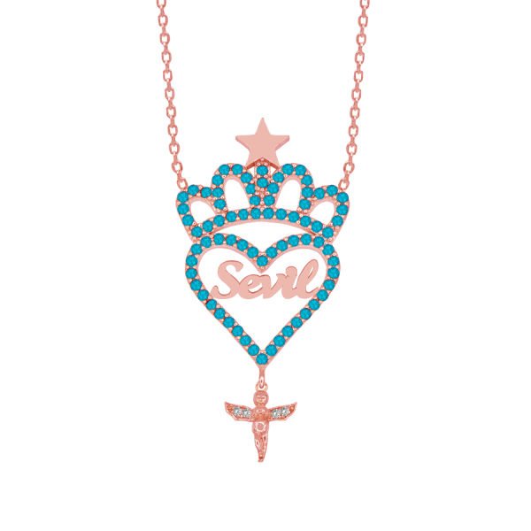 Gümüş Taşlı Kalp Özel Tasarım Harfli Kolye