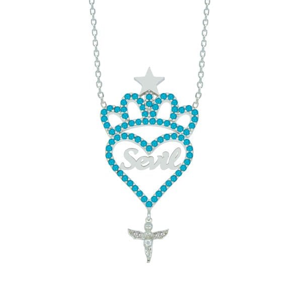 Gümüş Taşlı Kalp Özel Tasarım Harfli Kolye