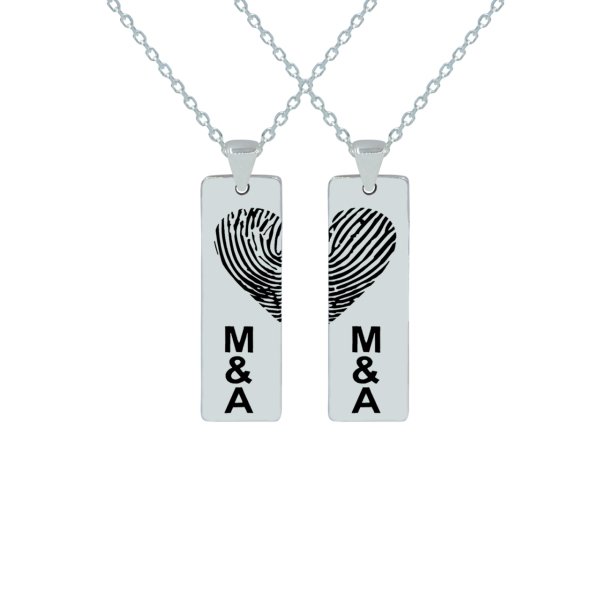 Gümüş Parmak İzi Kalp Plaka İsimli Kolye