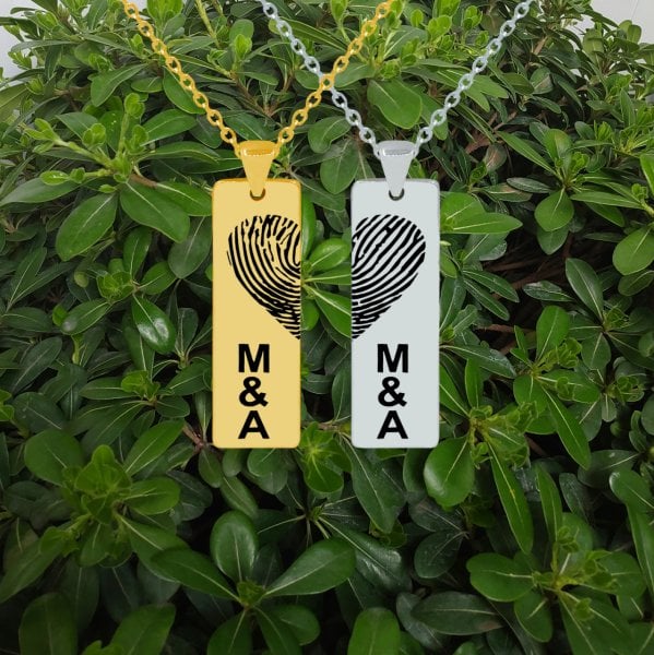 Gümüş Parmak İzi Kalp Plaka İsimli Kolye