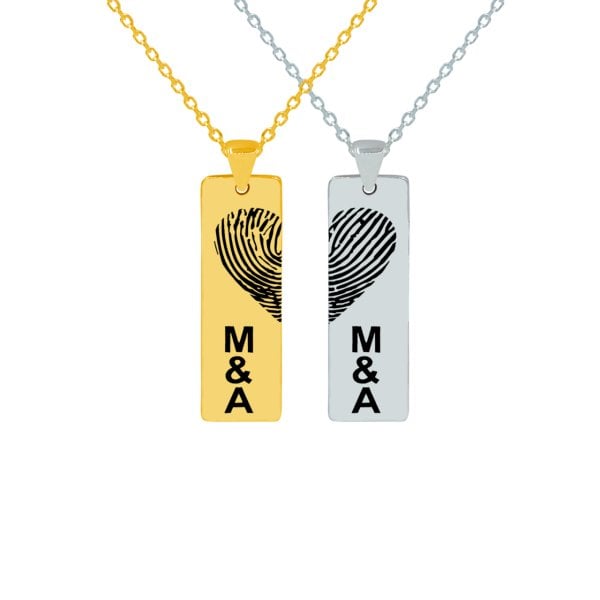 Gümüş Parmak İzi Kalp Plaka İsimli Kolye