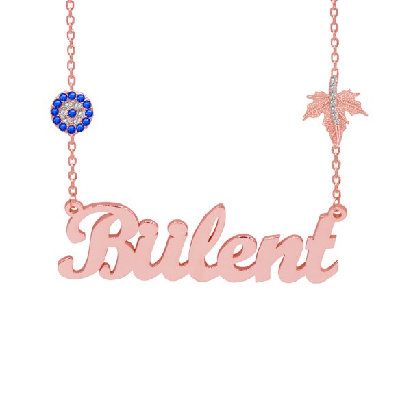 Gümüş Yapraklı Nazar Boncuklu İsimli Kolye