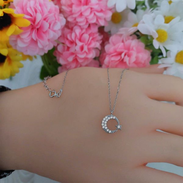 Gümüş Taşlı Ayyıldız Kolye