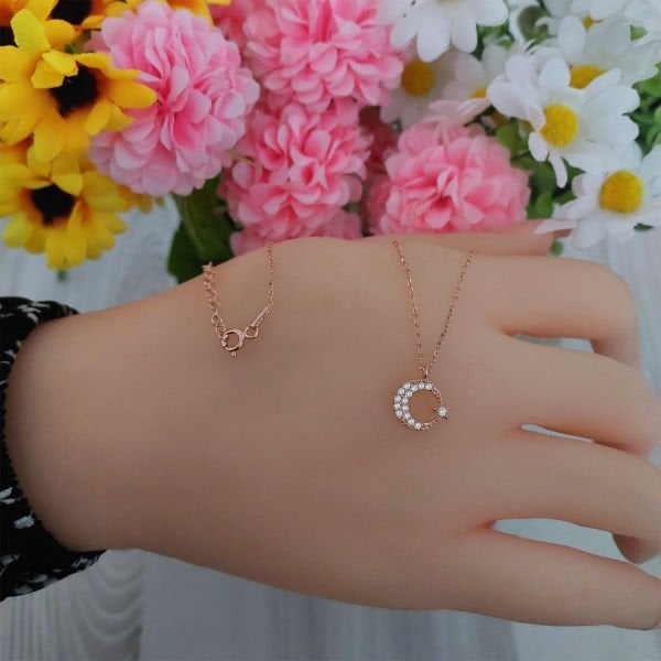 Gümüş Taşlı Ayyıldız Kolye