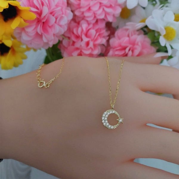 Gümüş Taşlı Ayyıldız Kolye