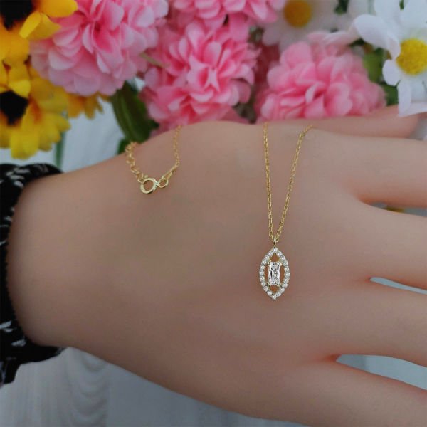 Gümüş Taşlı Baget Kolye