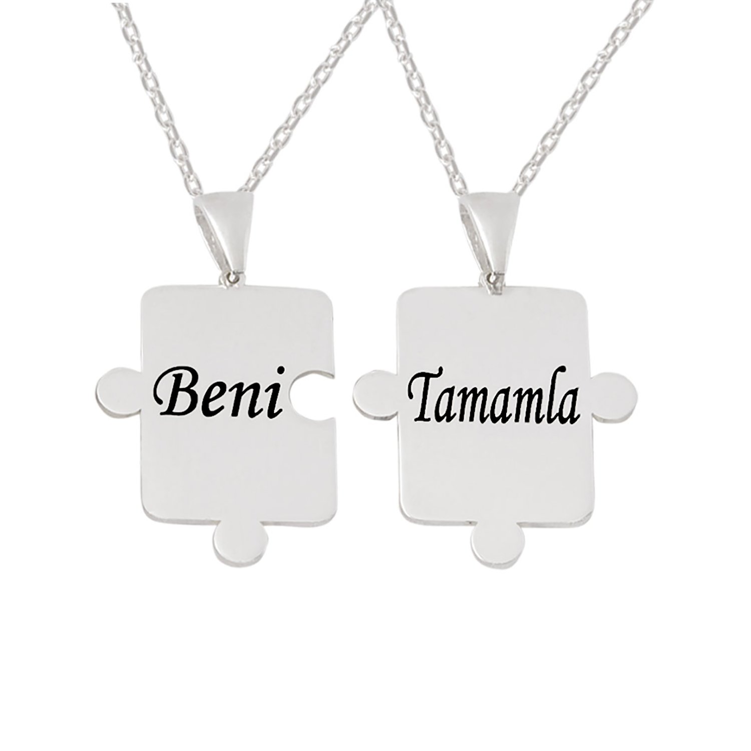 Gümüş Özel Tasarım Çiftli Yapboz İsimli Kolye