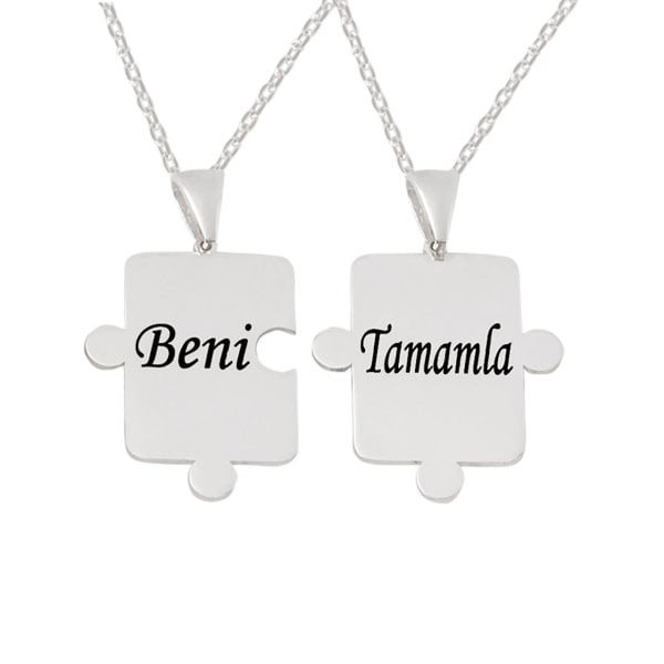 Gümüş Özel Tasarım Çiftli Yapboz İsimli Kolye