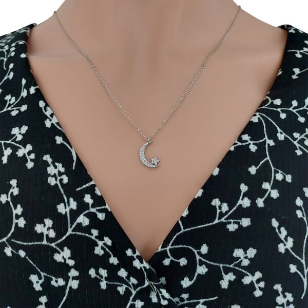 Gümüş Ay Yıldızlı Kolye