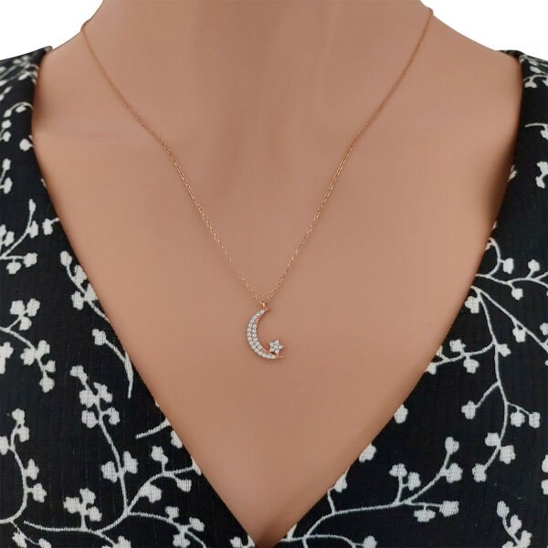 Gümüş Ay Yıldızlı Kolye