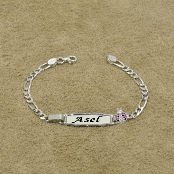 Gümüş Uğur Böcekli İsimli Çocuk Bileklik