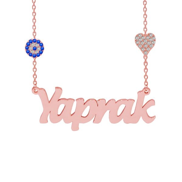 Gümüş Kalpli Nazar Boncuklu İsimli Kolye