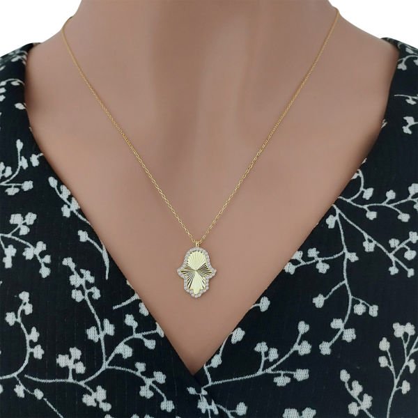 Gümüş Taşlı Kalemli El Figürlü Kolye