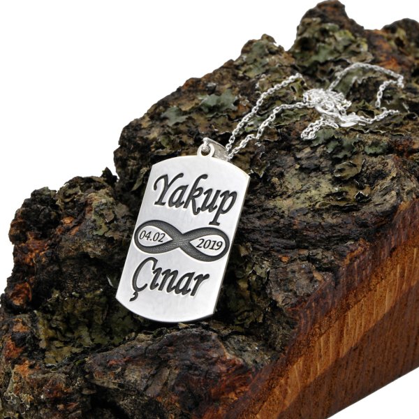 Gümüş Plaka Tasarımlı Asker Künyesi İsimli Kolye