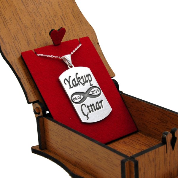 Gümüş Plaka Tasarımlı Asker Künyesi İsimli Kolye