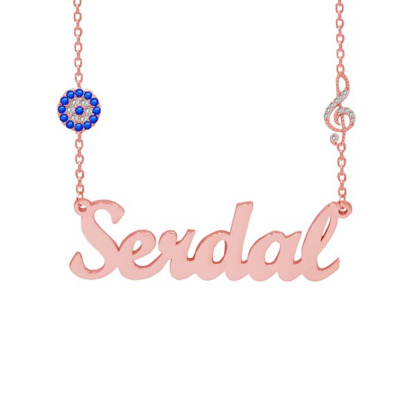 Gümüş Solo Anahtarı Nazar Boncuklu İsimli Kolye