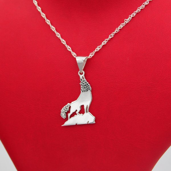 Gümüş Özel Tasarım Kurt Kolye